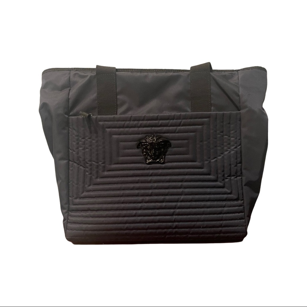 Versace Quilted Navy Blue Nylon Medusa Head  Tote Bag Purse